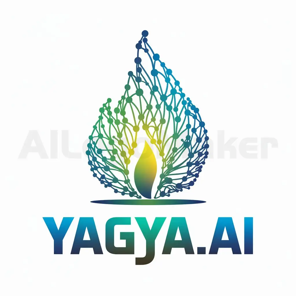 a logo design,with the text "Yagya.ai", main symbol: (There's no translation needed in this case, as the input is already in English.)

Visual: A flame formed by interconnected lines or dots, visualizing the network of users on yagya.ai coming together to create a powerful force for change.
Typography: "yagya.ai" in a bold, slightly futuristic font, placed below the networked flame.
Colors: A vibrant gradient of blues and greens, representing growth, connection, and technological innovation.,Moderate,be used in Technology industry,clear background