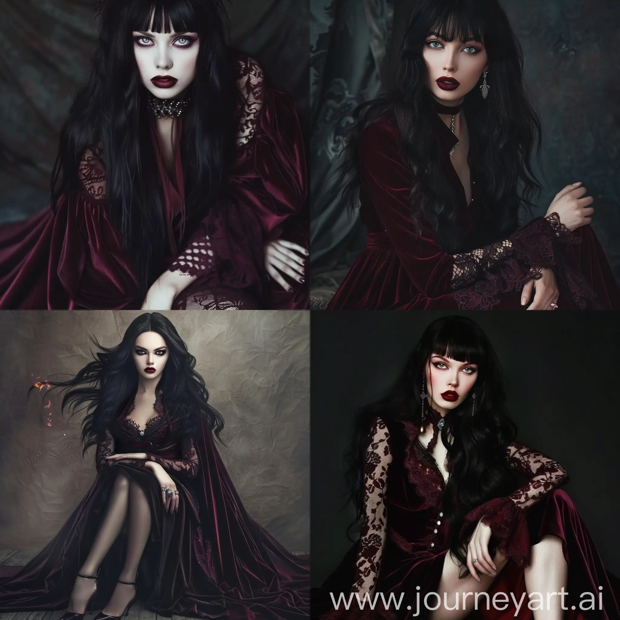 Aristocratic-Beauty-in-Maroon-Velvet-Dress-and-Silver-Jewelry