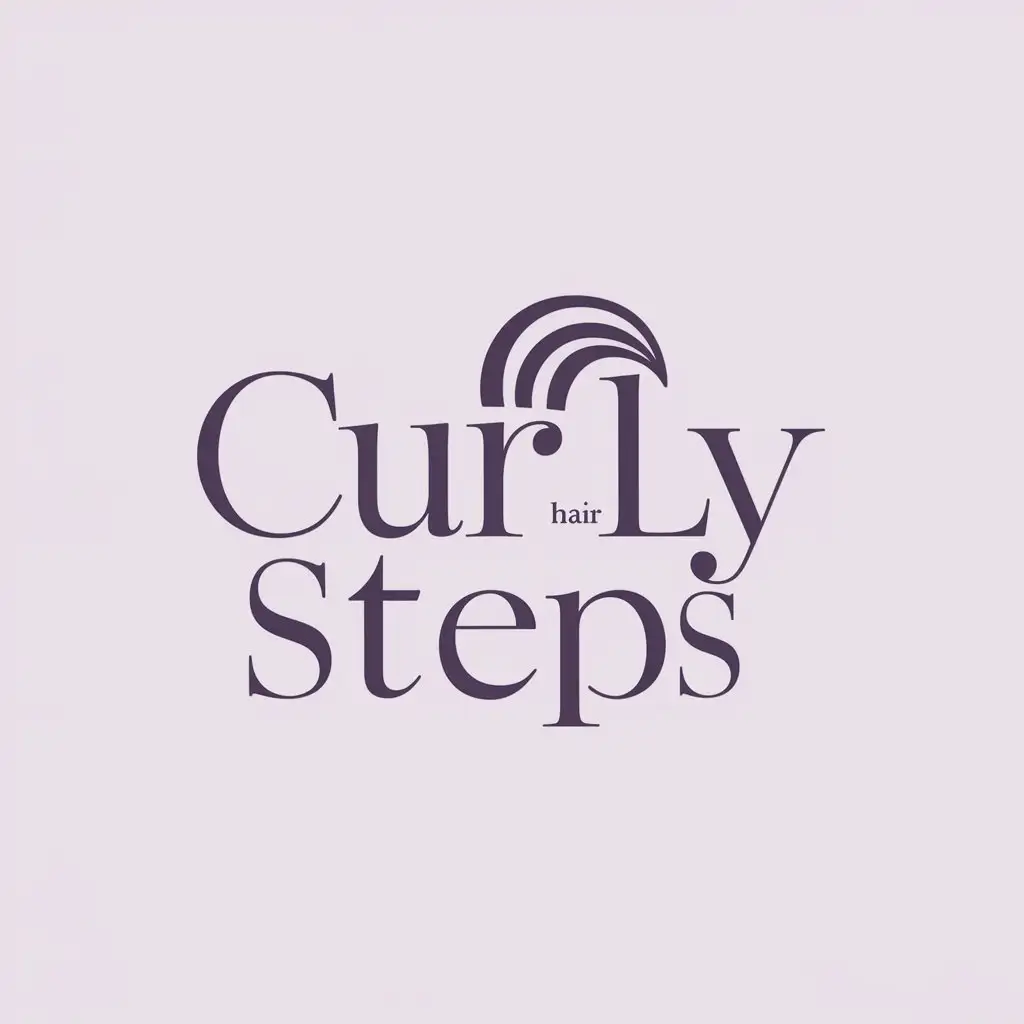 a logo design,with the text "Curly Steps", main symbol:logo style minimalist . logo should includes  minimal girls curly hair care theme. preferred color purble. logo must be stationery design mockup,Moderate,clear background