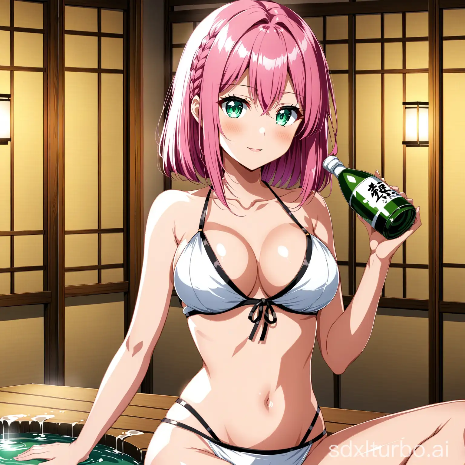 sexy anime girl with sake