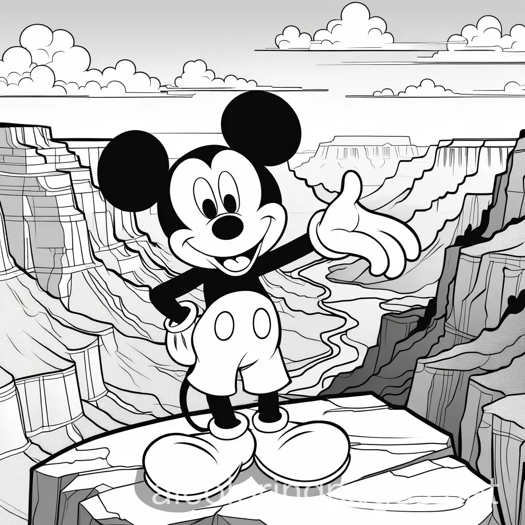 Mickey-Mouse-Flexing-Biceps-with-Grand-Canyon-Coloring-Page-for-Kids