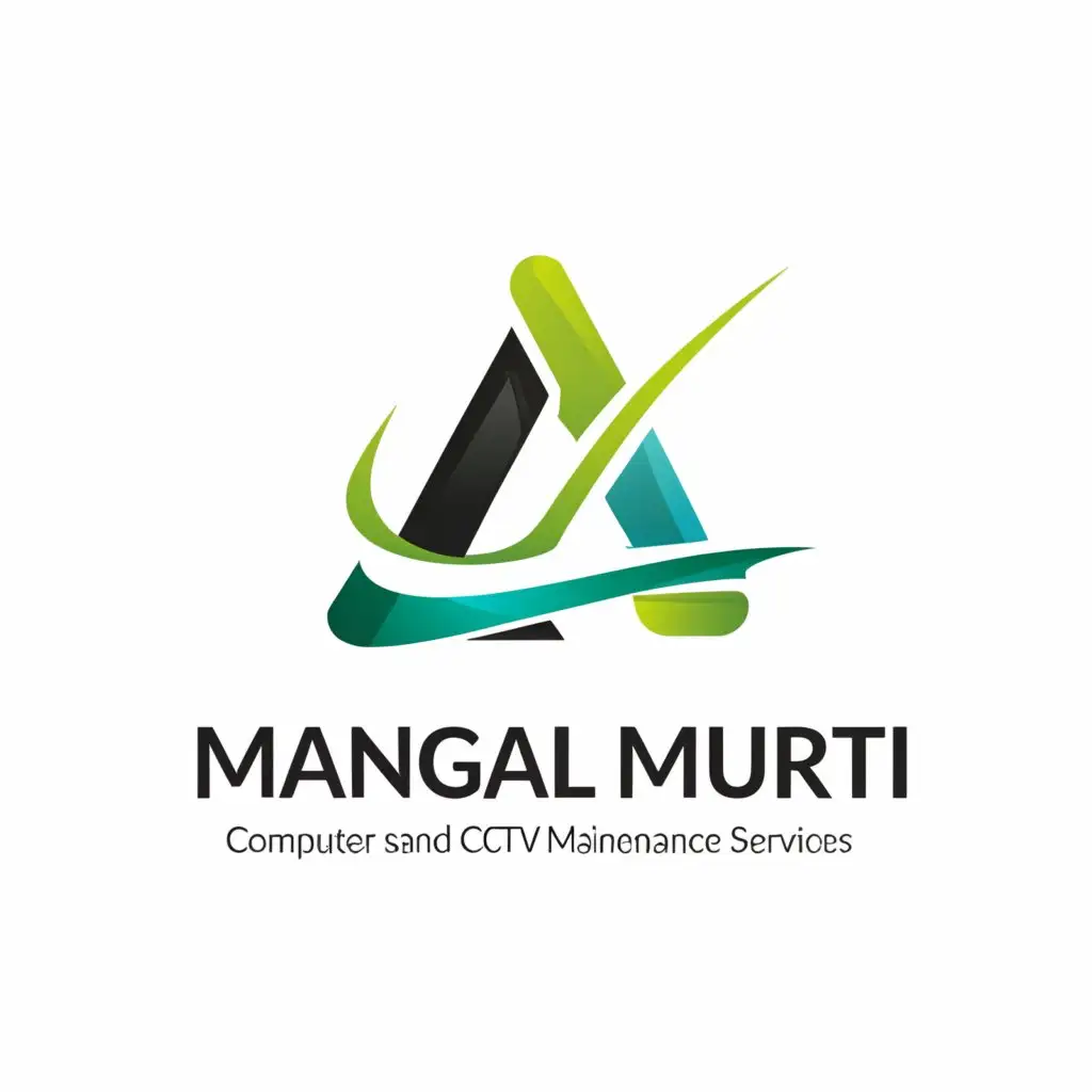 a logo design,with the text "MANGAL MURTI COMPUTERS AND CCTV CAMERA MAINTAINCE SERVICES", main symbol:Growing simbol triangle with green colour,Minimalistic,be used in Cctv industry,clear background