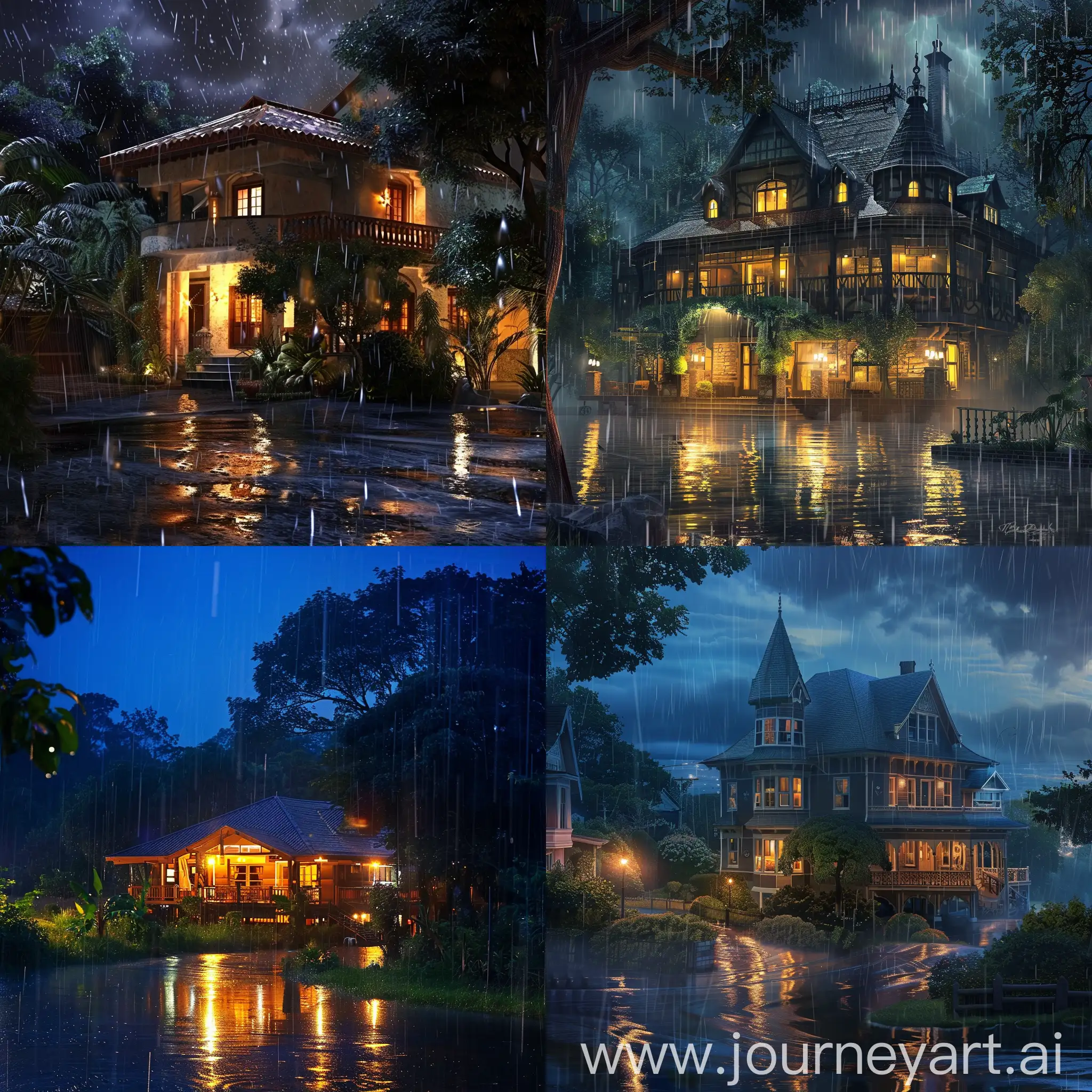 Secluded-Rainy-Night-Enchanting-House-Amidst-Serene-Nature