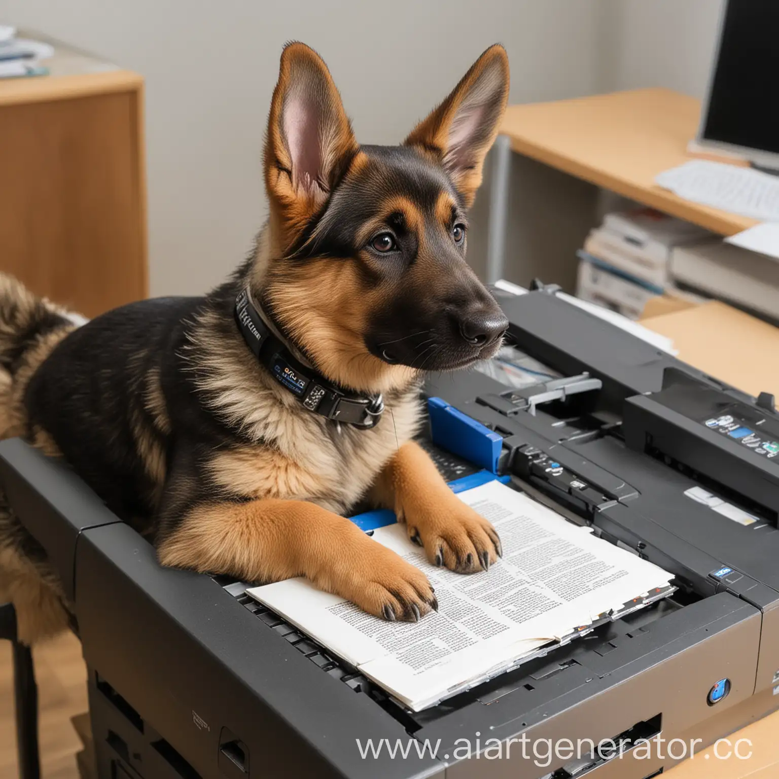 German-Shepherd-Puppy-Printing-Books-on-Konica-Minolta-C458-MFP-Printer