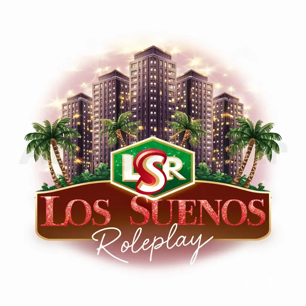 LOGO-Design-For-Los-Sueos-Roleplay-Colorful-Cityscape-with-Palms-for-Christmas-Gaming-Experience