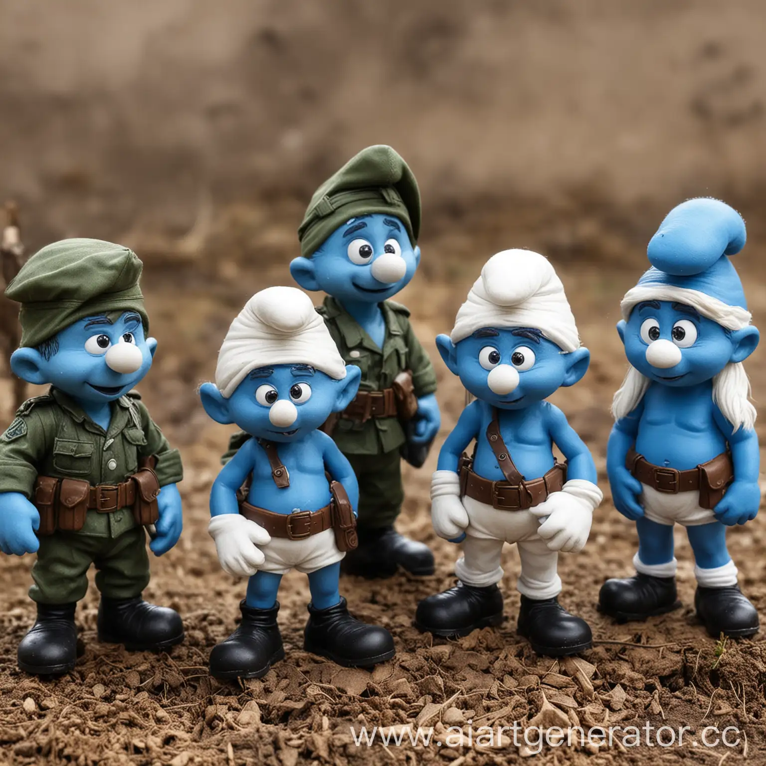 Smurfs-in-Military-Attire-A-Unique-Artistic-Illustration