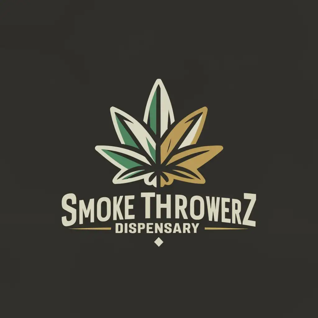 a logo design,with the text "Smoke Throwerz Dispensary", main symbol:Marijuana leaf,Moderate,be used in Medical Dental industry,clear background