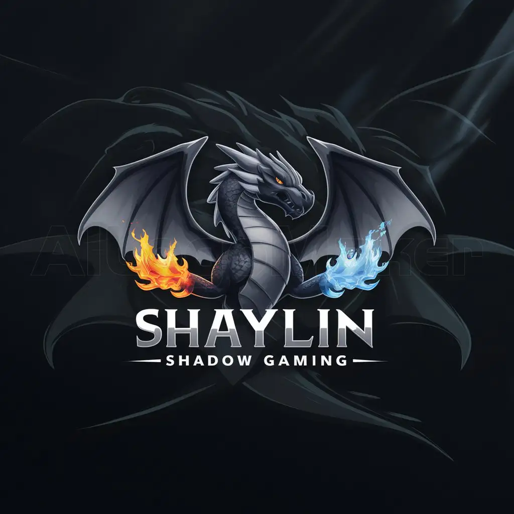 a logo design,with the text "Shaylin - Shadow Gaming", main symbol:Realistic black dragon with fire and ice elements with black background,complex,be used in 0 industry,clear background