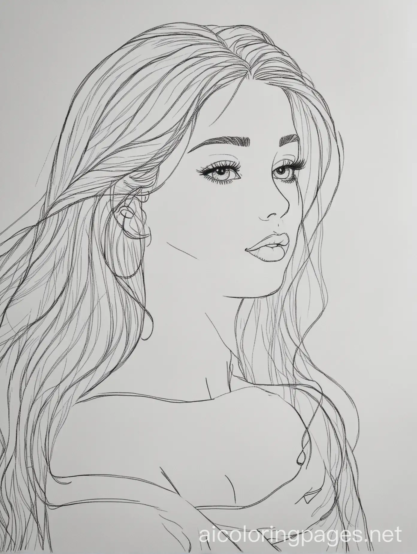 woman love , Coloring Page, black and white, line art, white background, Simplicity, Ample White Space. The background of the coloring page is plain white to make it easy for young children to color within the lines. The outlines of all the subjects are easy to distinguish, making it simple for kids to color without too much difficulty
