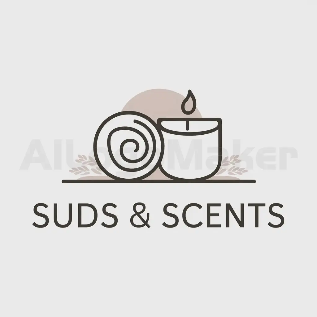 a logo design,with the text "SUDS & SCENTS", main symbol:Soap, Candle,Moderate,clear background