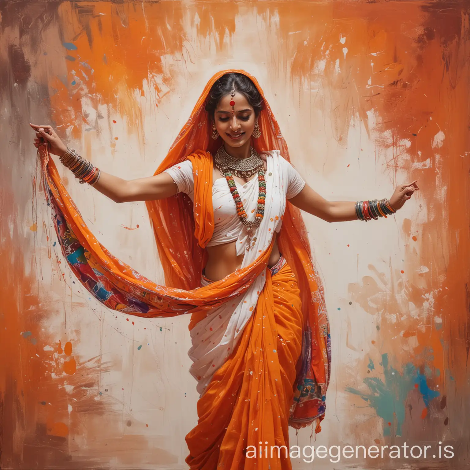Traditional-Rajasthani-Woman-Dancing-with-Colorful-Paint-Strokes