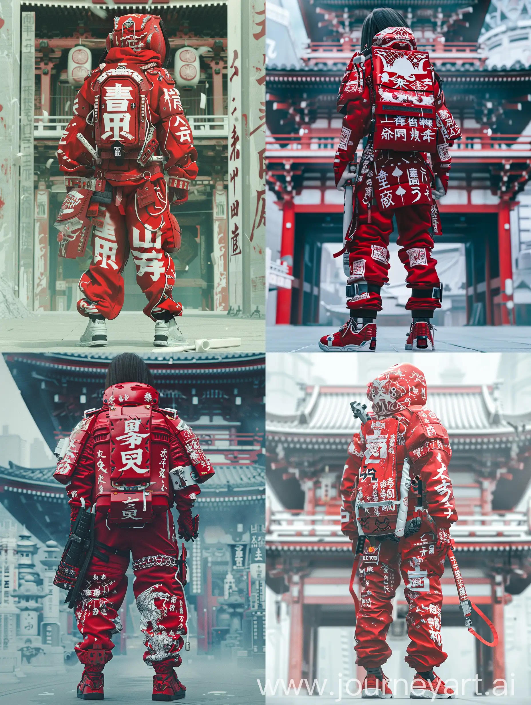 Cyberpunk-Warrior-in-Elaborate-Red-Armor-at-Japanese-Temple