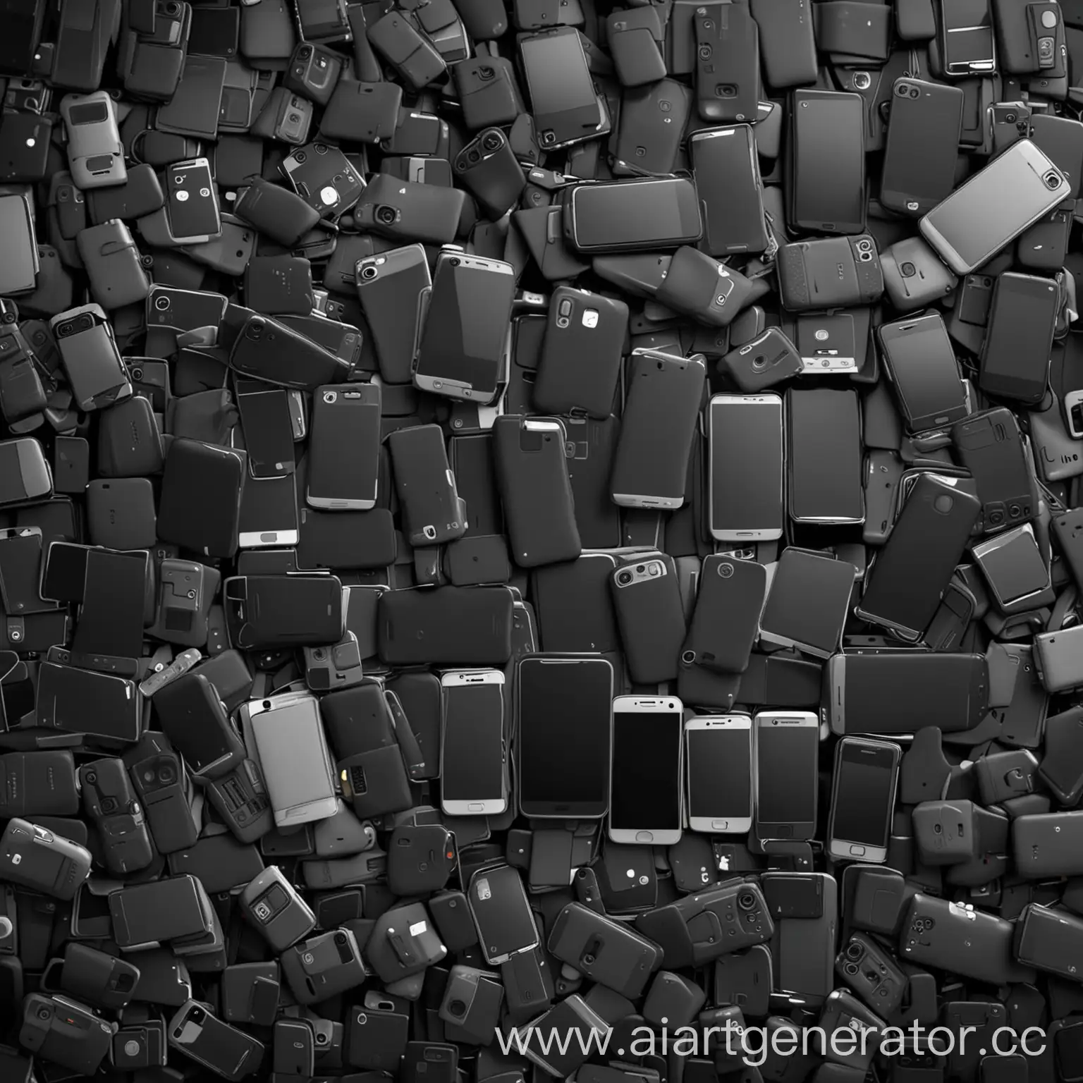 фон из лежащих смартфонов и телефонов, реализм, 4K, FHD, арт, темный, черный, серый, 2000*2000
