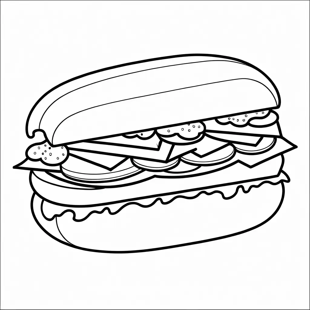 kawai themed cute Hot Dog: A hot dog with ketchup and mustard, smiling and winking, Coloring Page, black and white, line art, white background, Simplicity, Ample White Space. The background of the coloring page is plain white to make it easy for young children to color within the lines. The outlines of all the subjects are easy to distinguish, making it simple for kids to color without too much difficulty, Coloring Page, black and white, line art, white background, Simplicity, Ample White Space. The background of the coloring page is plain white to make it easy for young children to color within the lines. The outlines of all the subjects are easy to distinguish, making it simple for kids to color without too much difficulty