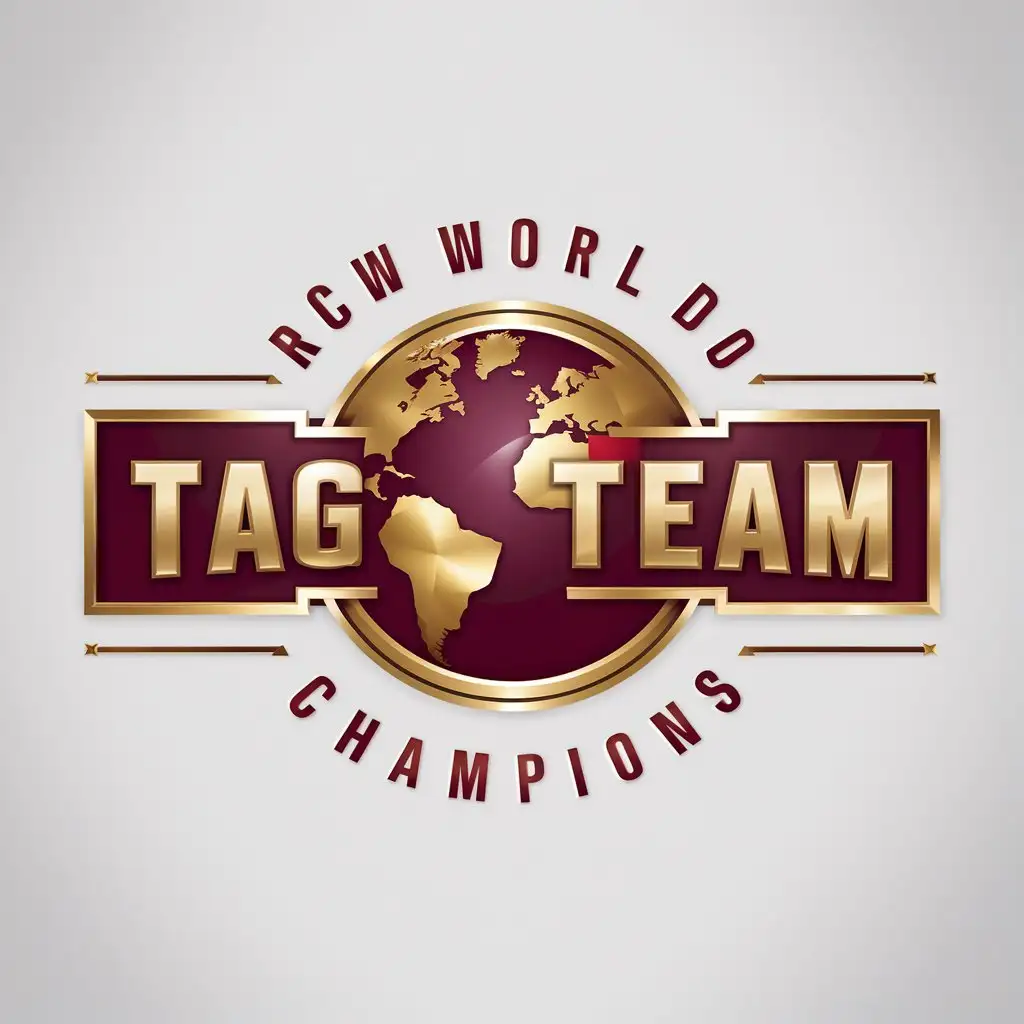 a logo design,with the text "RCW World Tag Team Champions", main symbol:round Gold and Red World,complex,clear background