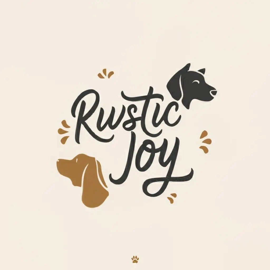 a logo design,with the text "rusticjoy", main symbol:dog cat,Minimalistic,be used in Animals Pets industry,clear background