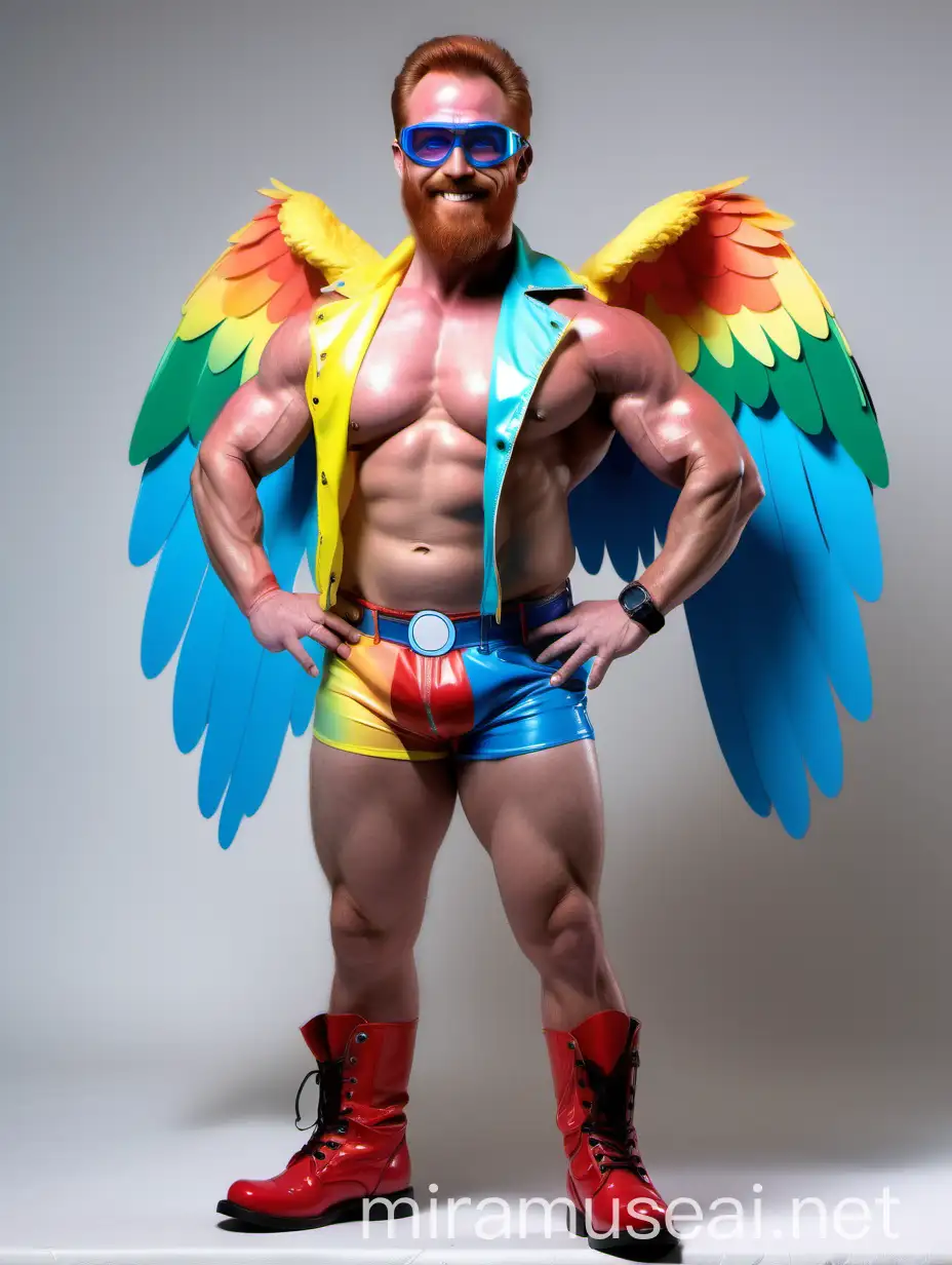 UltraBeefy Redhead Bodybuilder with Rainbow Wings and Doraemon Goggles