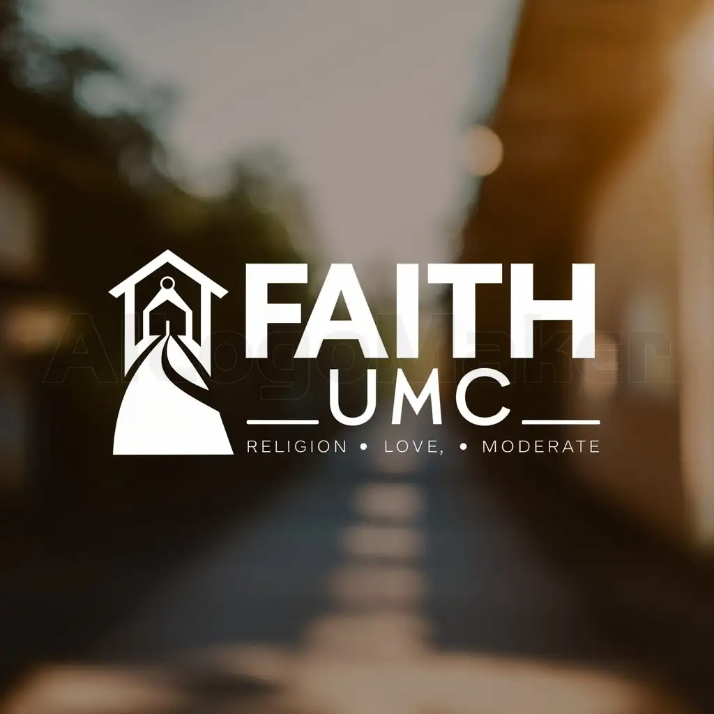 a logo design,with the text "Faith UMC", main symbol: The input is already in English, so the output is:
path, church, religion, love,Moderate,be used in Religious industry,clear background