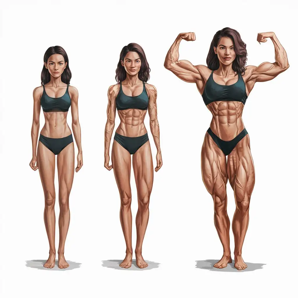 Progression-of-Weight-Gain-in-a-Woman-From-Slim-to-Muscular