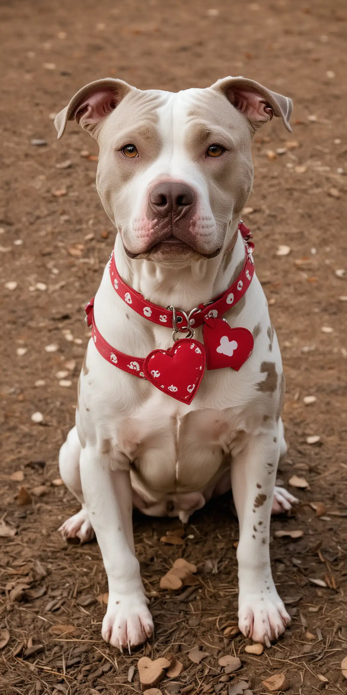 Playful Pitbull with HeartShaped Collar Tag and Paw Prints
