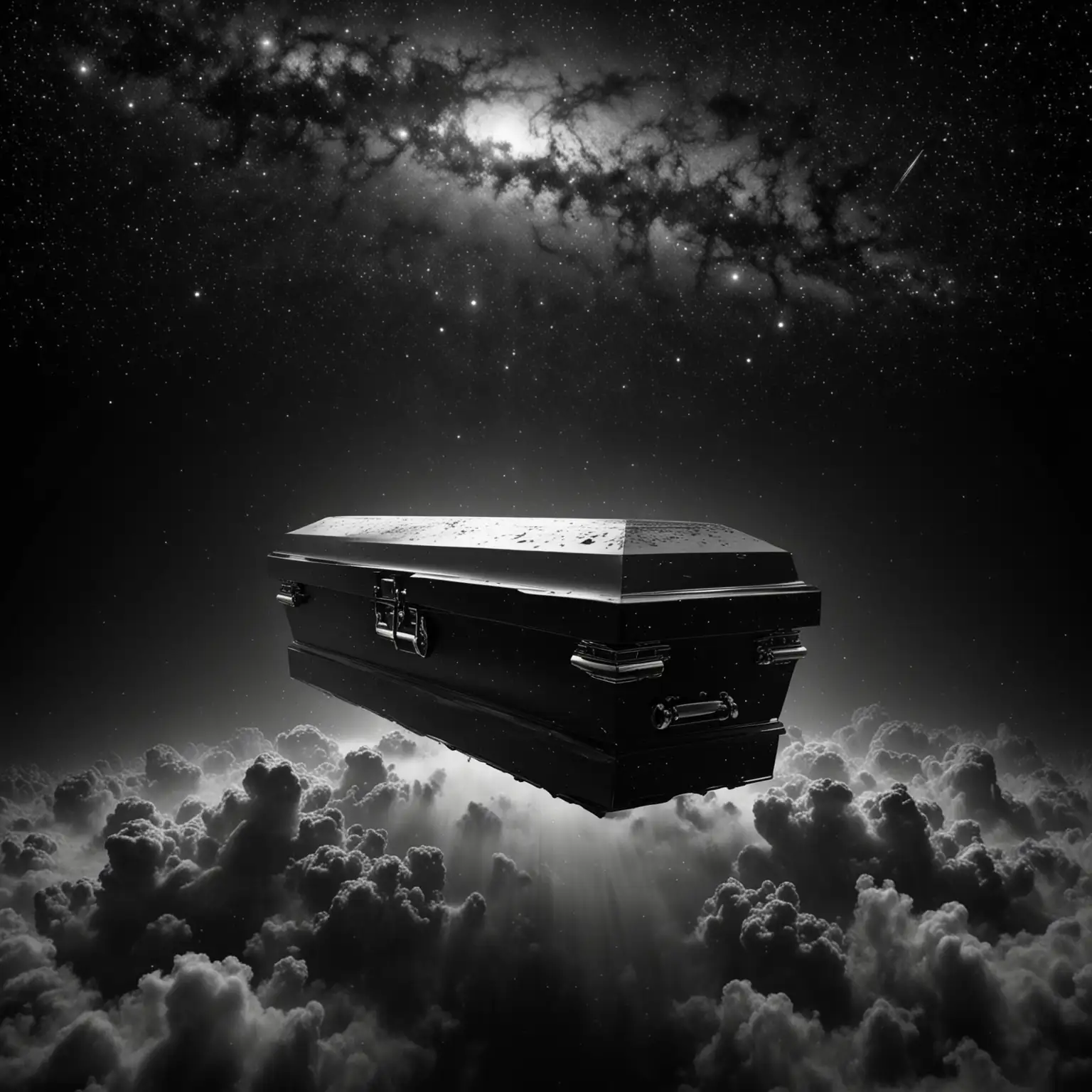 Closed tapered electric coffin floating in a 3D universe 
Cosmos
Image bordered by black gradient
