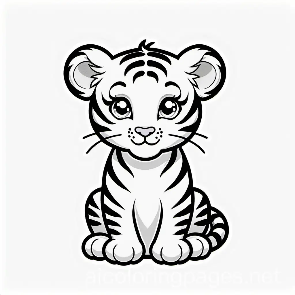 baby tiger, Coloring Page, black and white, line art, white background, Simplicity, Ample White Space