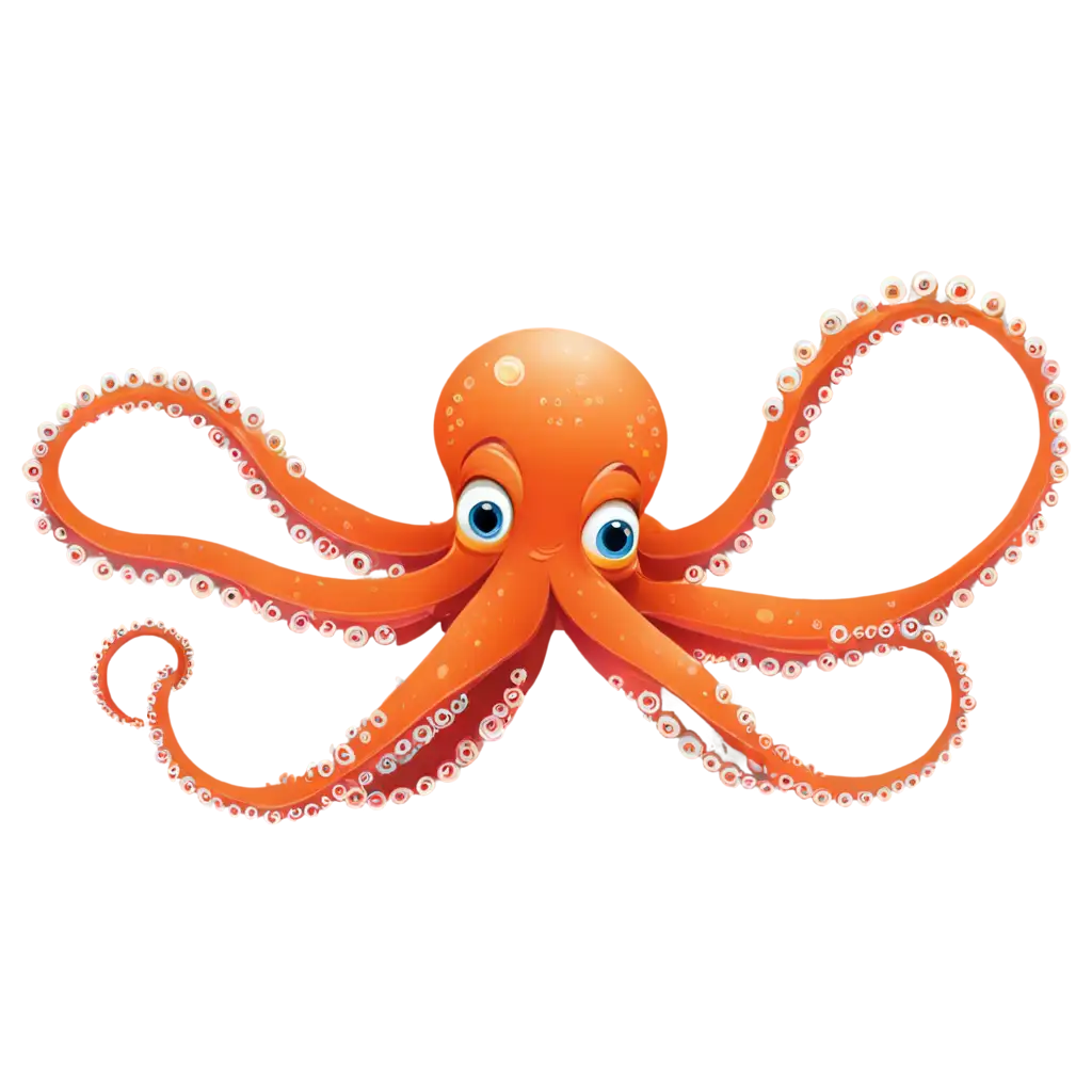 humorous cartoon octopus underwater with transparent background