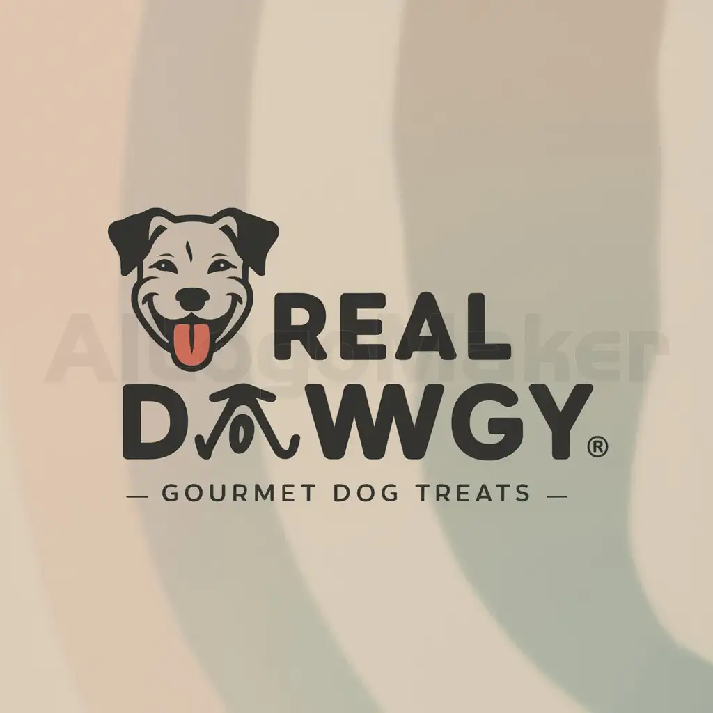LOGO-Design-For-Real-Dawgy-Gourmet-Dog-Treats-Playful-Pup-with-Clean-Typography-on-Neutral-Background