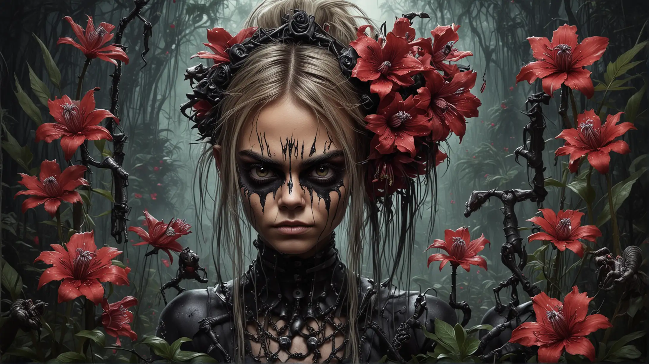 Gothic Tamarin Style with Cara Delevingne in Scorpion Flower Atmosphere