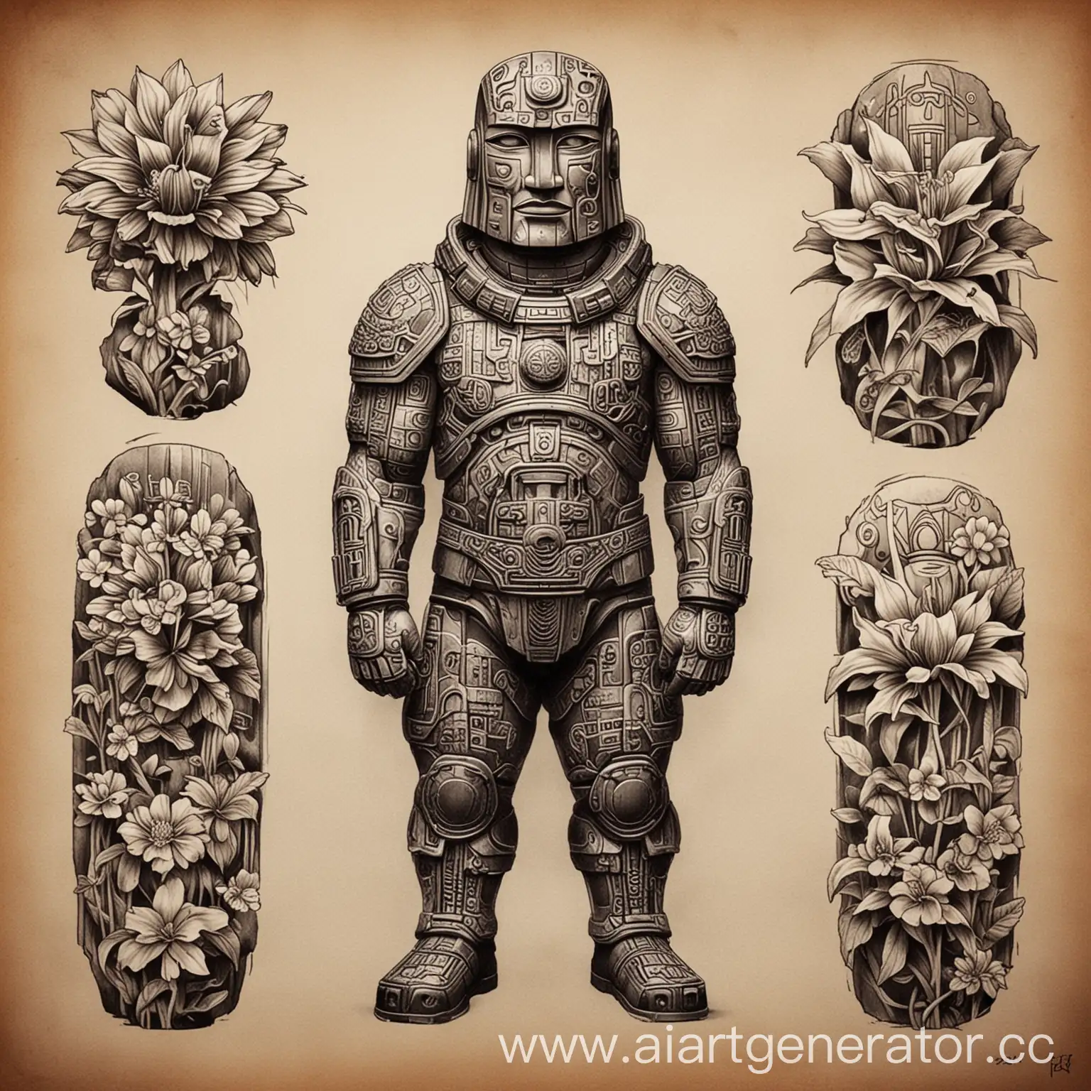 Futuristic-Moai-Astronaut-Tattoo-Spacethemed-Japanese-Ink-Art