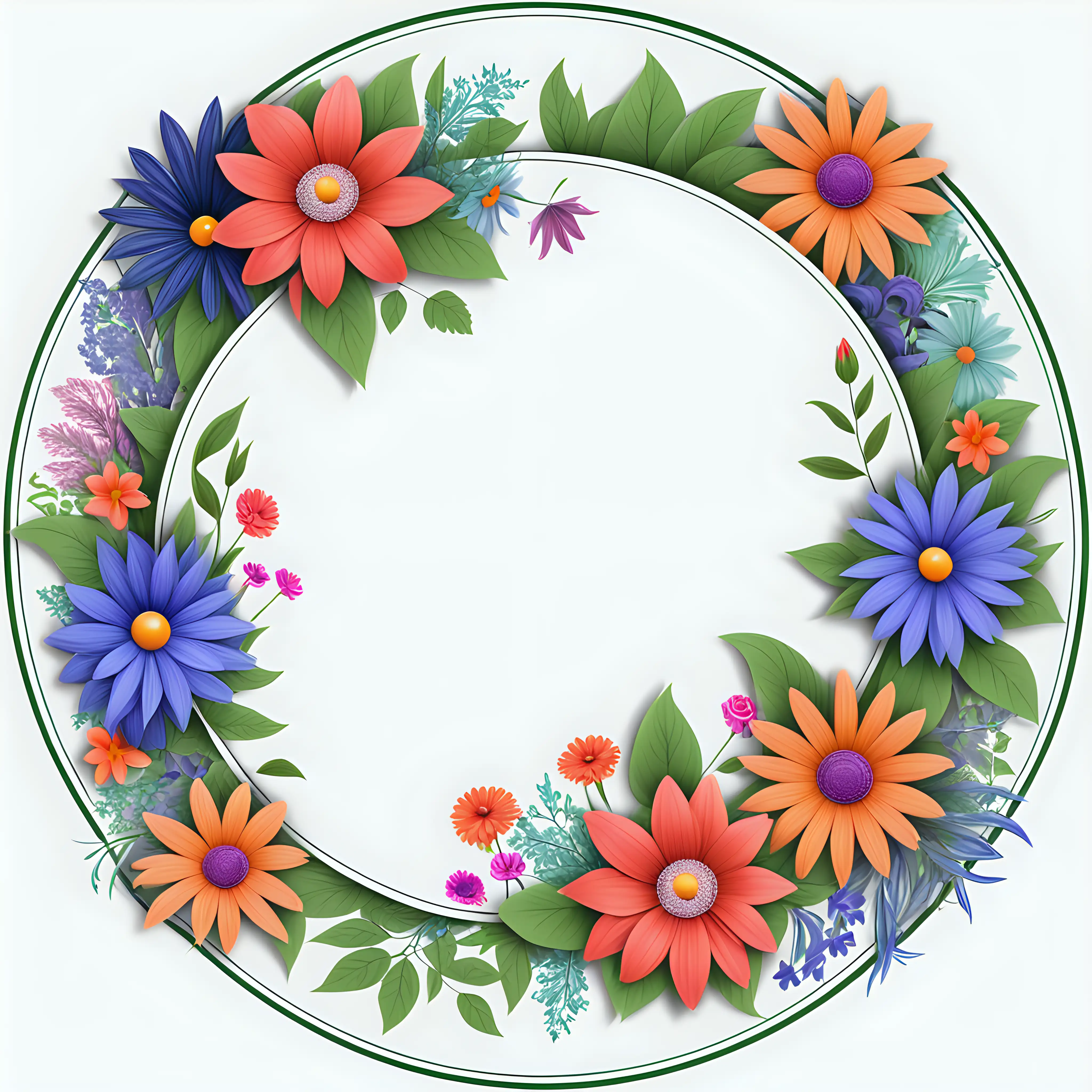 create an beautifully designed, circular border that includes flowers. fit it all in the image. 