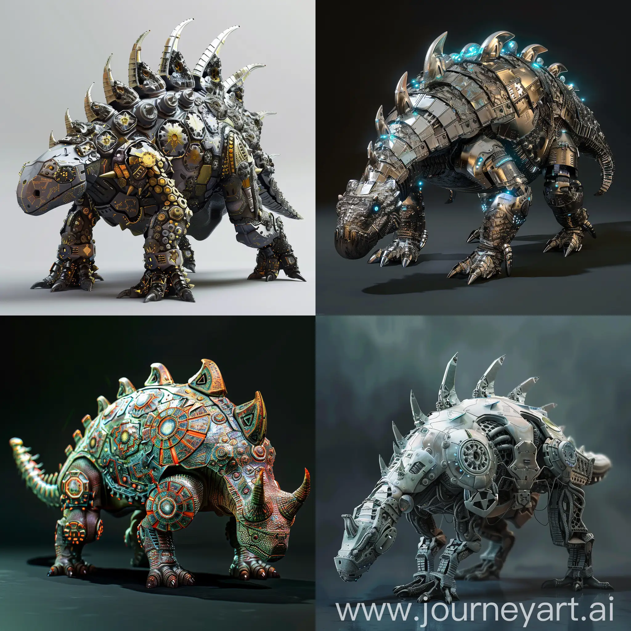Futuristic ankylosaurus, Plasma Propulsion Tail (inspired by "Turbo Kid" - 2015), Self-Replicating Nano-Armor (inspired by "Primer" - 2004), Fractal Horns for Sonic Disruption (inspired by "Sphere" - 1998), Symbiotic Energy Core (inspired by "Avatar" - 2009), Precognitive Eye Implants (inspired by "Minority Report" - 2002), Adaptive Camouflage (inspired by "Predators" - 2010), Internal Shockwave Generators (inspired by "Pacific Rim" - 2013), Microbial Cloud Dispersal System (inspired by "The Blob" - 1988), Voluntary Limb Detachment (inspired by "Terminator 2: Judgment Day" - 1991), Internal Forge (inspired by "Attack on Titan" - 2013), Kinetic Drumming Tail Club (inspired by "Scott Pilgrim vs. the World" - 2010), Fractal Plate Armor (inspired by "Ex Machina" - 2014), Morphing Spikes (inspired by "The Thing" - 1982), Holographic Decoy Projectors (inspired by "Inception" - 2010), Bioluminescent Threat Displays (inspired by "Annihilation" - 2018), Adaptive Camouflage Skin (inspired by "Rango" - 2011), Sonic Resonator Plates (inspired by "A Quiet Place" - 2018), Magnetic Cargo Hold Tail (inspired by "X-Men" - various X-Men movies), Ecosystem Cloud Generators (inspired by "Ponyo" - 2008), Parasite Docking Stations (inspired by "Men in Black" - 1997), unreal engine 5 rendering, 4K-UHD, 8K-UHD, super-hi vision, soft shadows, soft reflections, soft lighting, soft light, soft light, soft details, hard shadows, hard reflections, hard lighting, hard light, hard details --stylize 1000