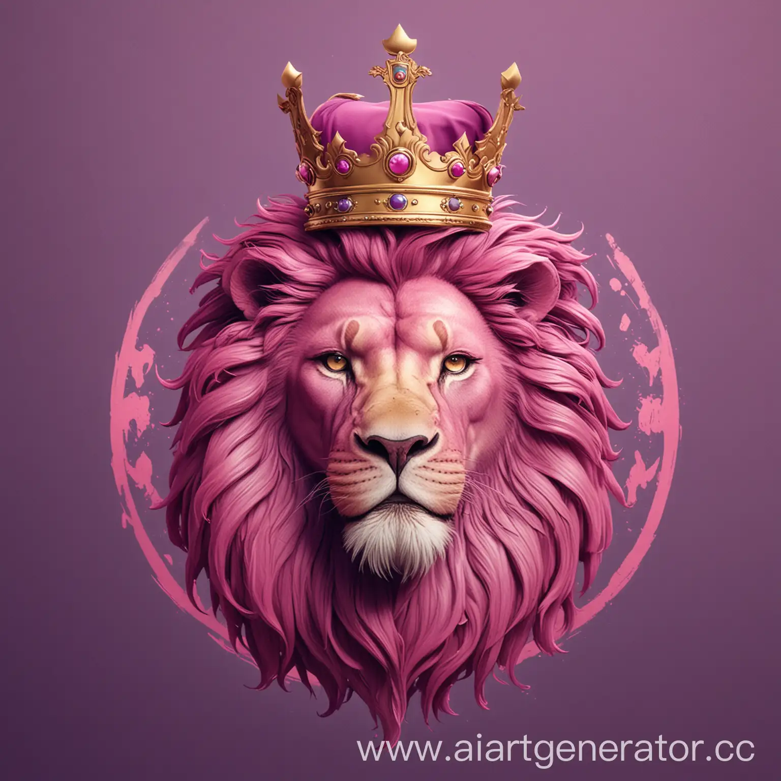 сделай аватарку , где будет изображен лев в короне и надпись "crown all team", она должна быть в фиолетово-розовых тонах