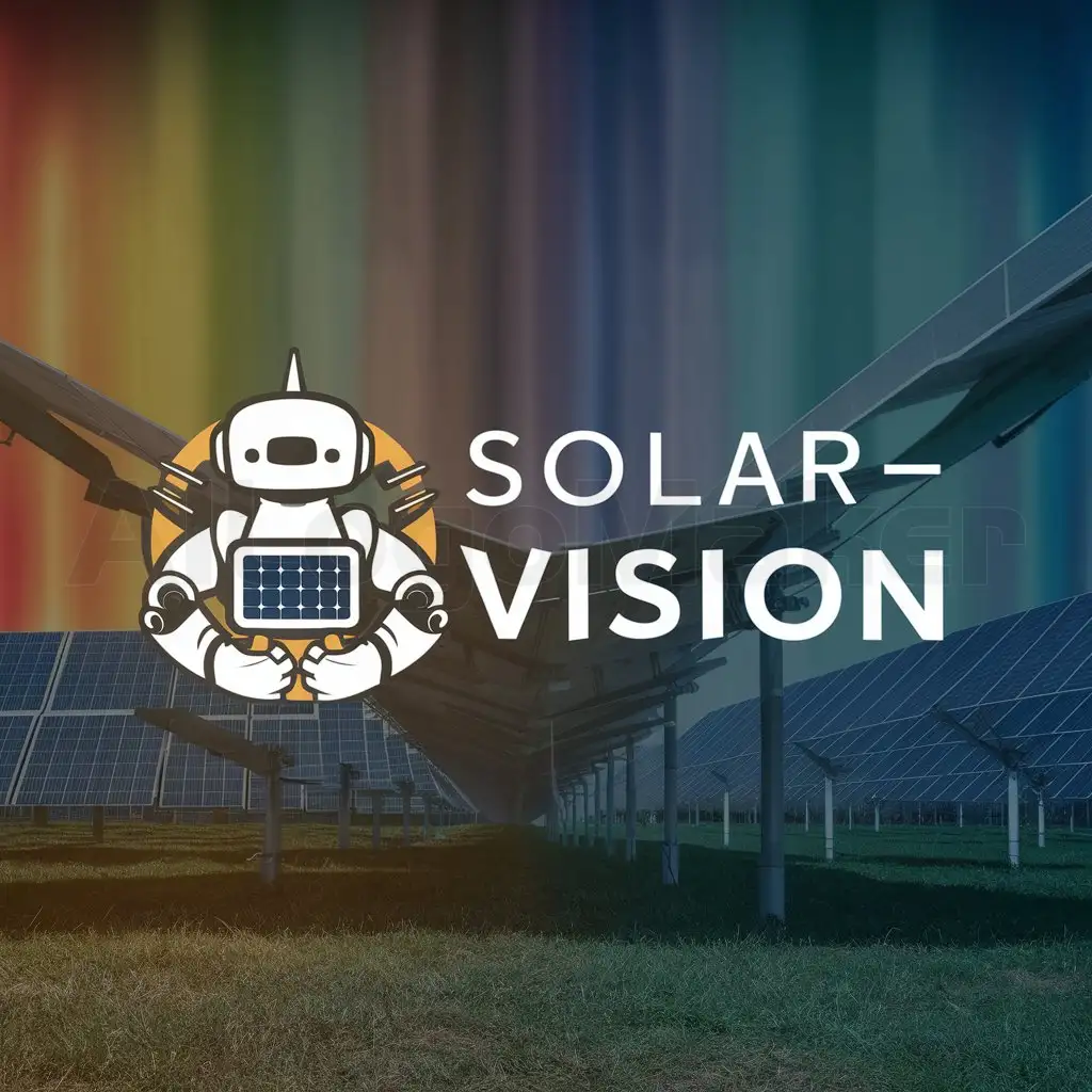 a logo design,with the text 'Solar-vision', main symbol:ai in solar farms, Moderate,add a colorful background