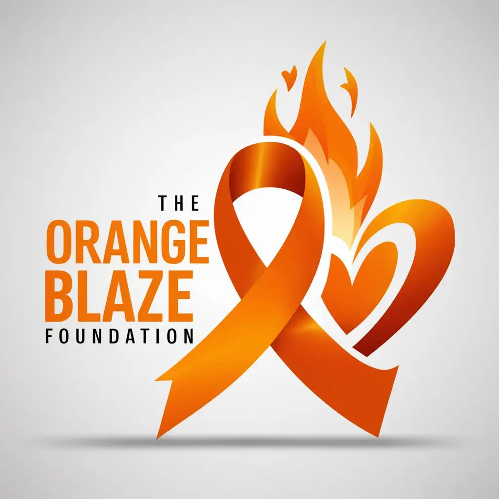 a logo design,with the text "Orange Blaze Foundation: Lighting the Path to Leukemia Awareness and Survivorship", main symbol:Lighting the orange cancer ribbon,complex,clear background