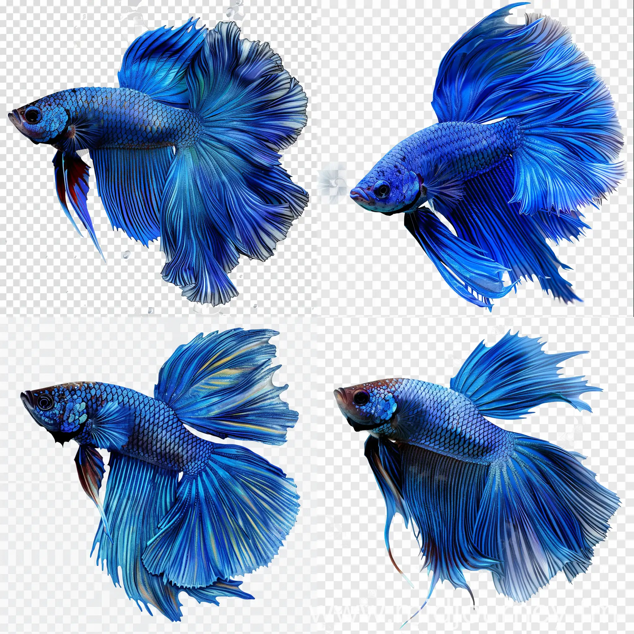 Vibrant Blue Betta Fish with Flowing Fins and Intricate Patterns JourneyArt