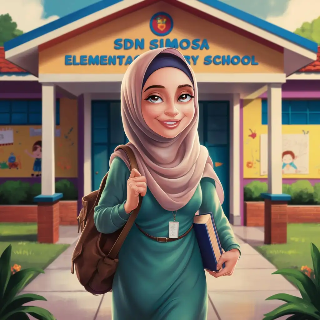 Stylish HijabWearing Teacher Walking by SDN SIMOSA 1 School