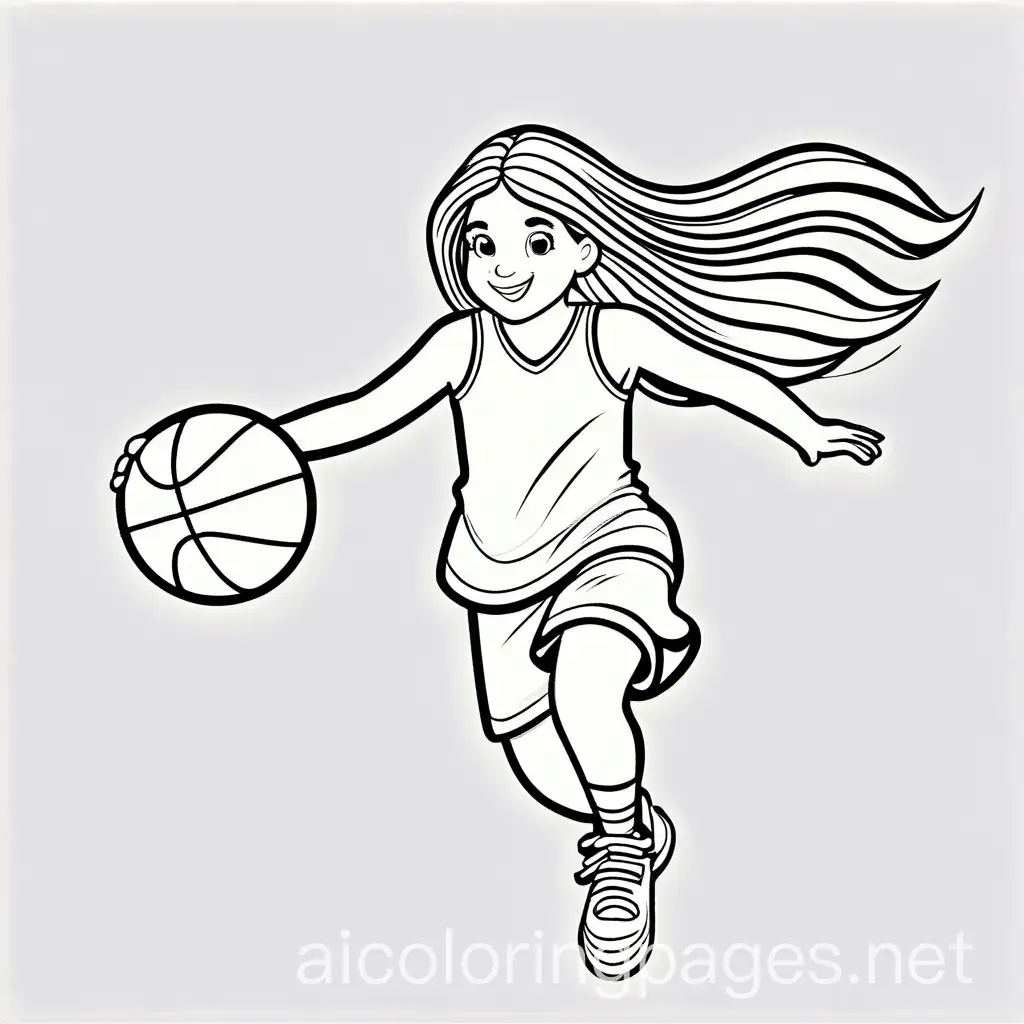 Young-Girl-Playing-Basketball-Coloring-Page-Line-Art-on-White-Background