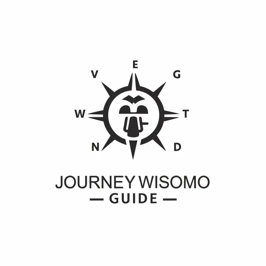 a logo design,with the text "Journey Wisdom Guide", main symbol:Attractions, guided tours, backpackers,Minimalistic,be used in Travel industry,clear background