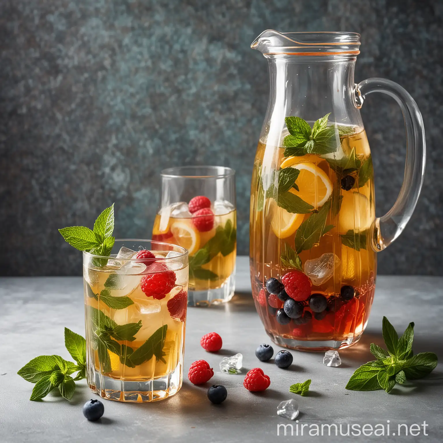 Refreshing Summer Iced Tea with Mint Leaves and Berries