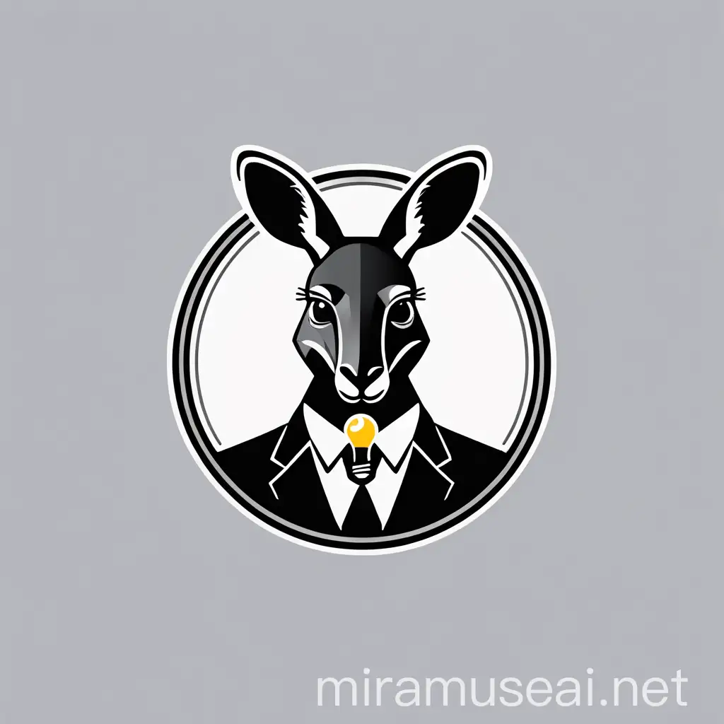 formal Logo design of a kangaroo thinking with a bulb or an idea