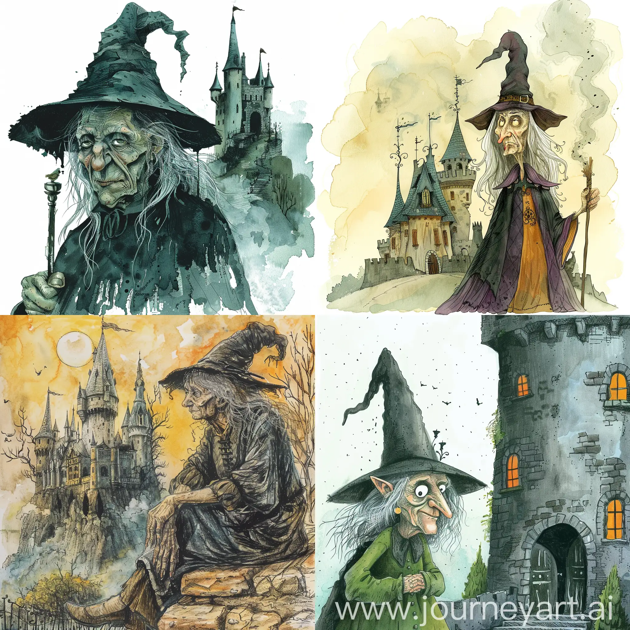 Sinister-Witch-Approaching-Castle-Illustration-for-Childrens-Book