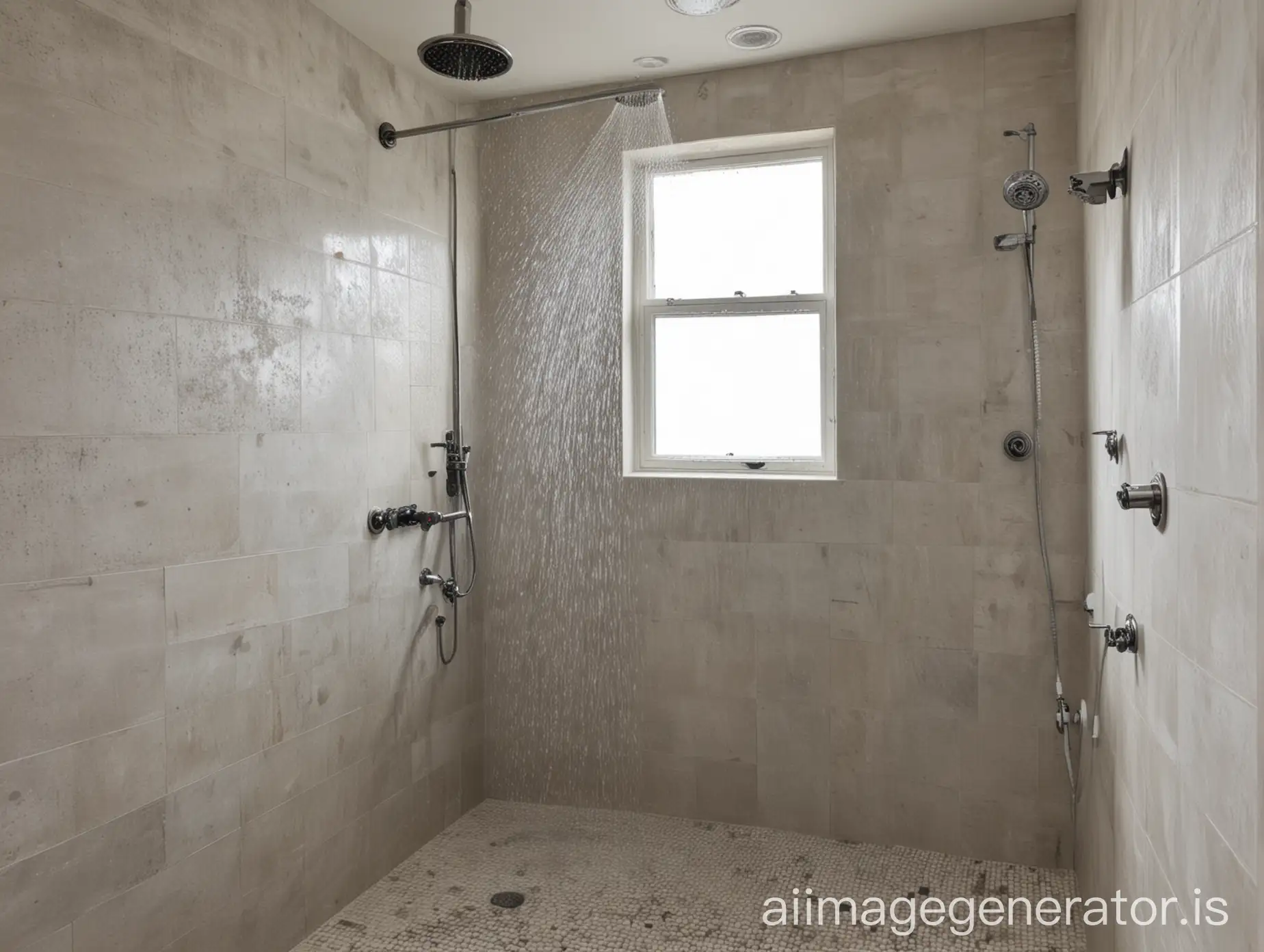 show a bathroom with shower spraying water