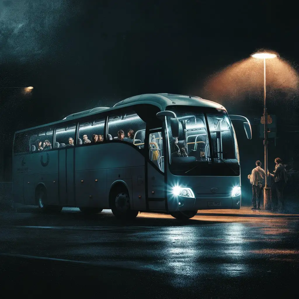 Междугородний автобус на темном фоне