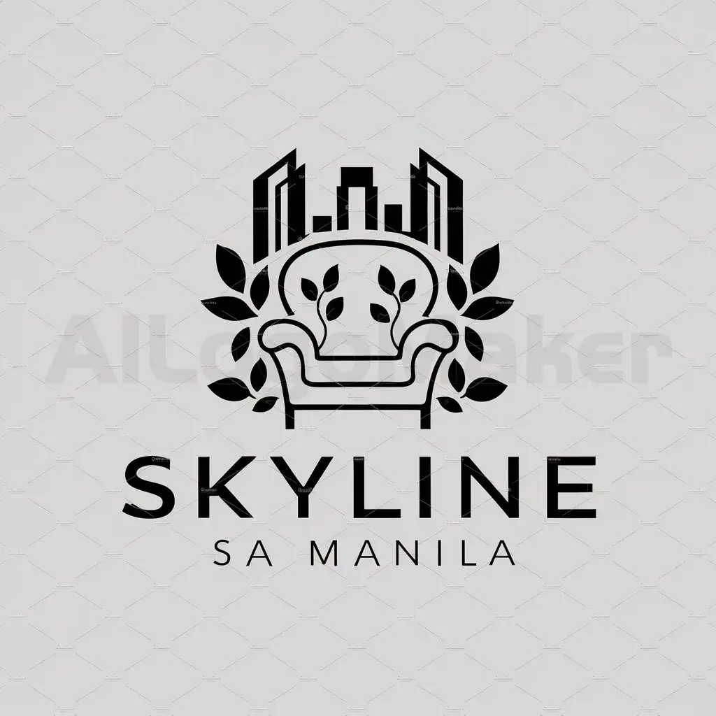 a logo design,with the text "Skyline sa Manila", main symbol:cozy, leaves, buildings,Moderate,be used in apartment industry,clear background