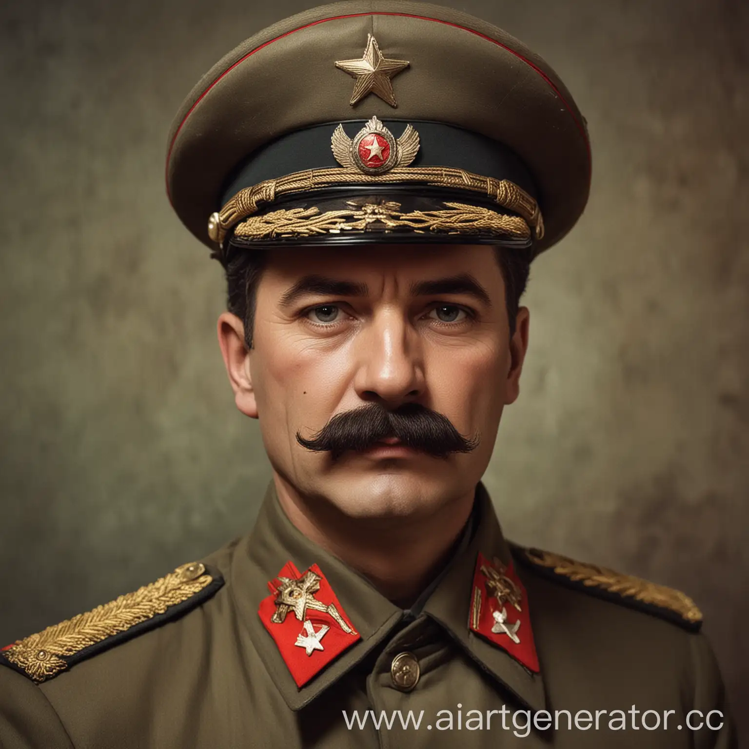 Historical-Soviet-Officer-with-Stalinlike-Mustache-in-Vintage-Uniform