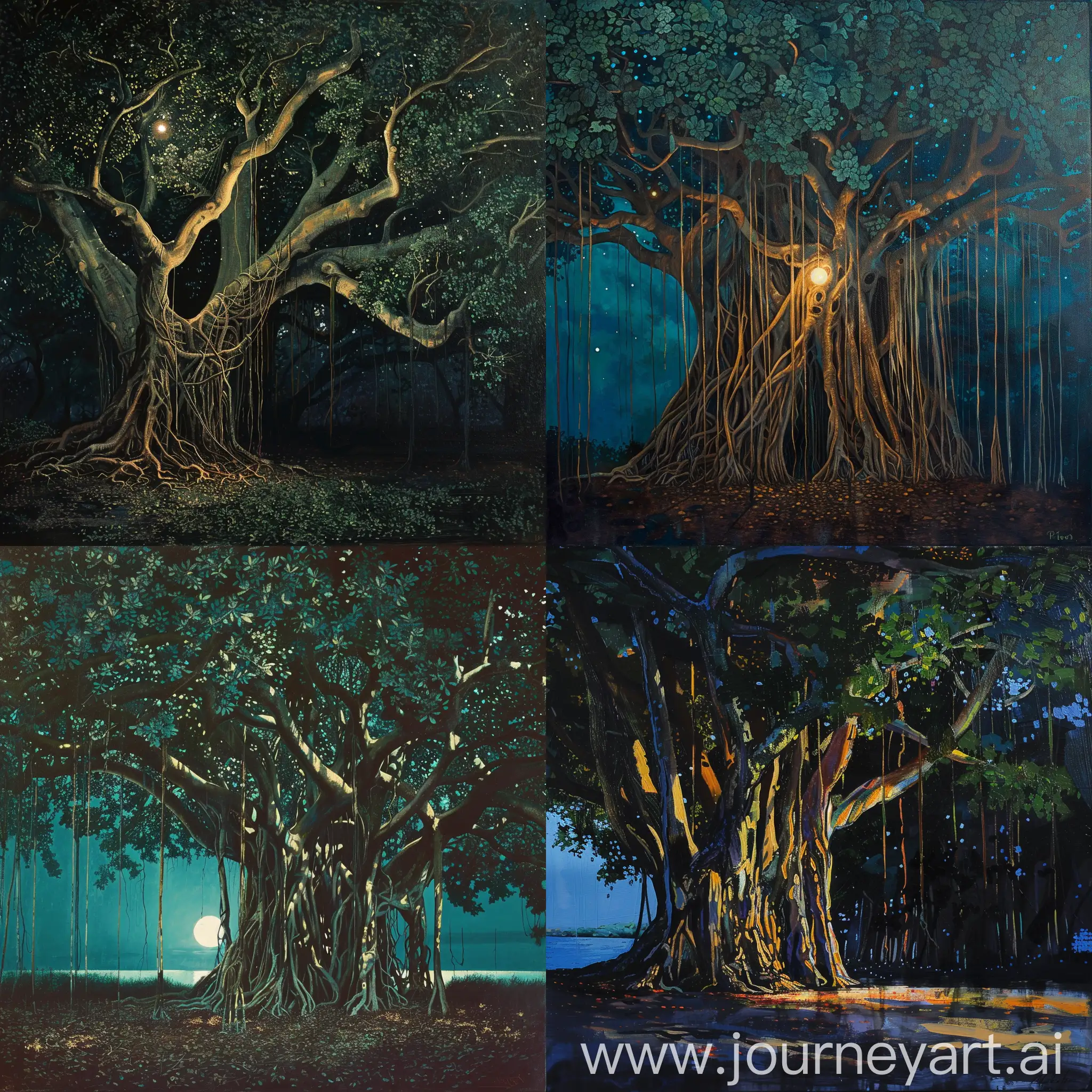 Peaceful-Night-Scene-Banyan-Tree-Under-Radiant-Moonlight