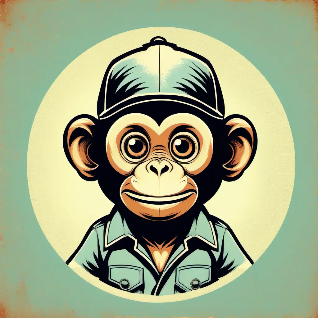 Adorable Monkey with Oversized Head Retro Styled Illustrated Design