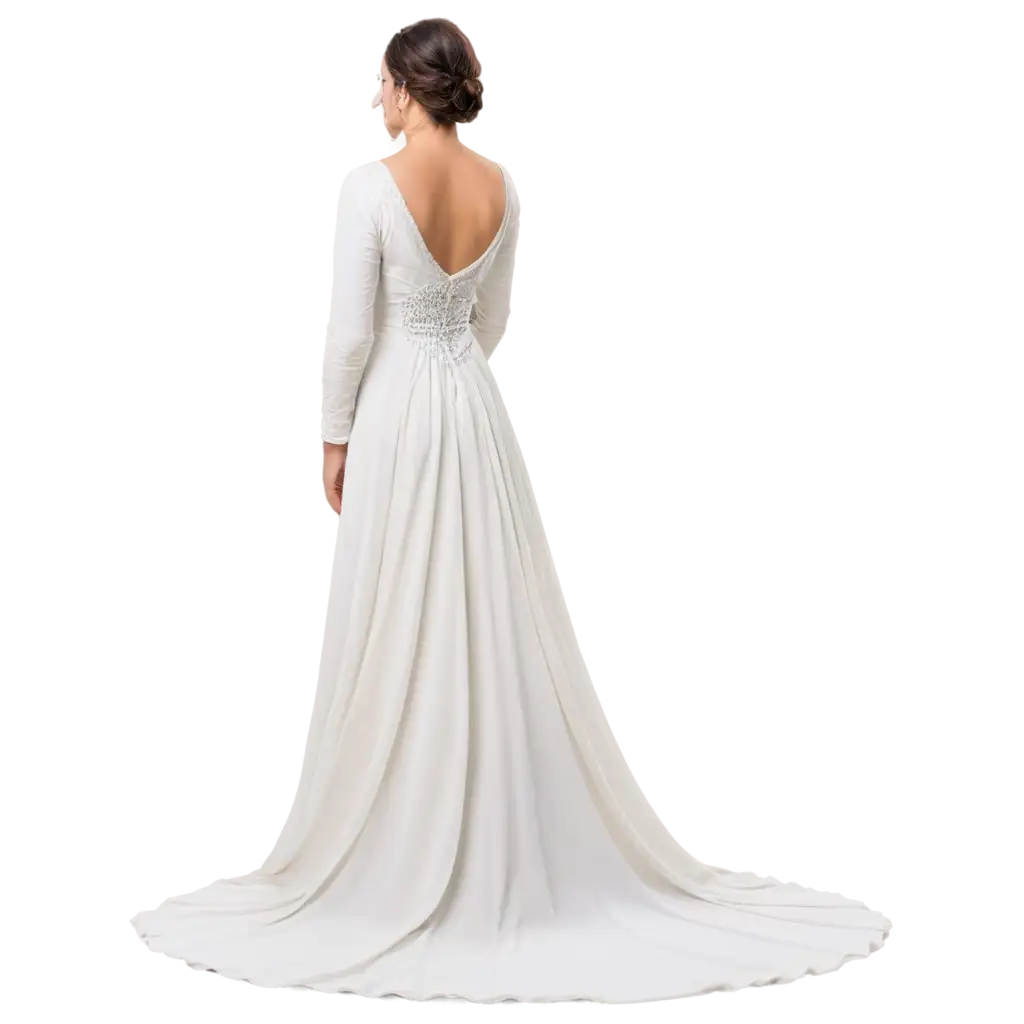woman in flowing white midevil dress, back view