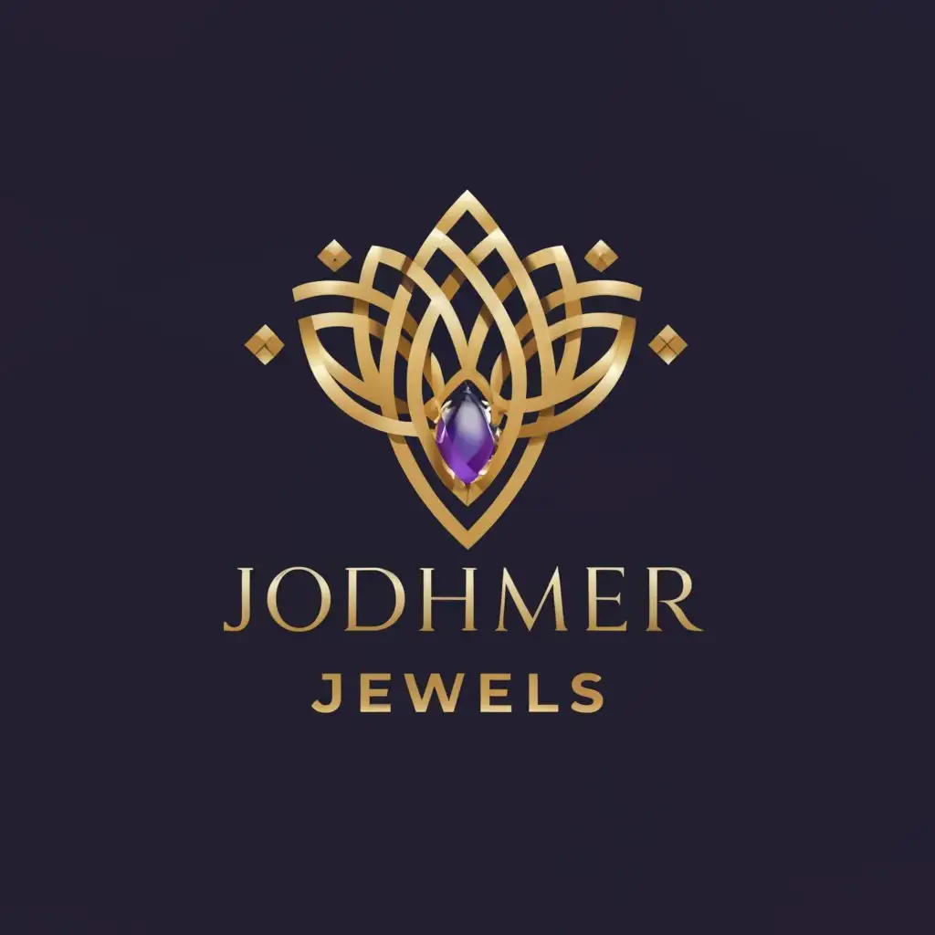 a logo design,with the text "Jodhmer Jewels ", main symbol:logo luxury jewelry business. this logo should include a earrings, necklaces, or bracelets. preferred color Gold/Silver Royal Blue, Deep Purple,Moderate,clear background